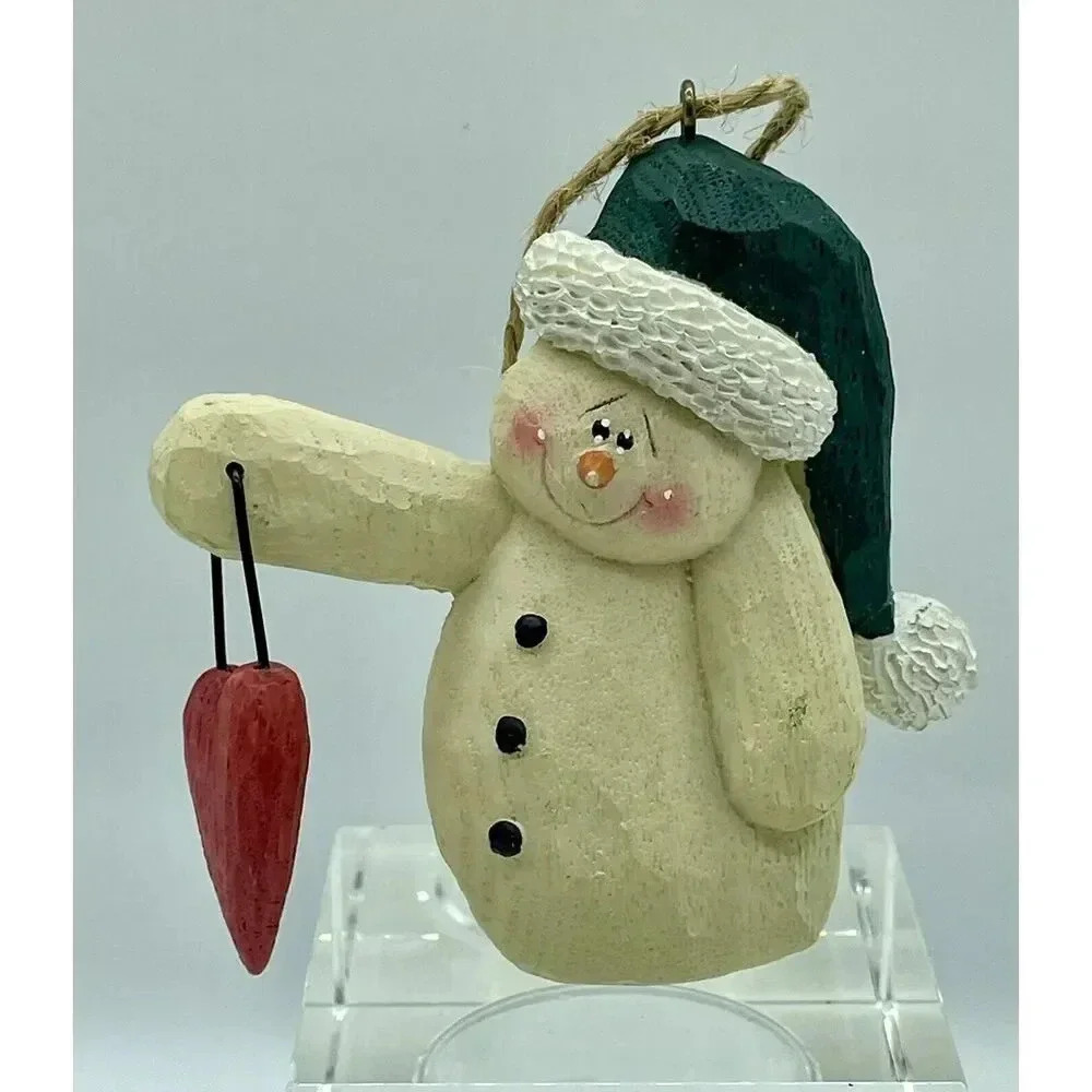 Snowman Christmas Ornament‎ With Hat Holding Heart 3.5” High